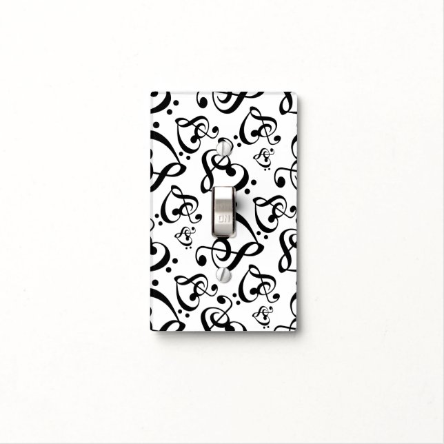 Treble Bass Clef Hearts Music Pattern Light Switch Cover (In Situ)