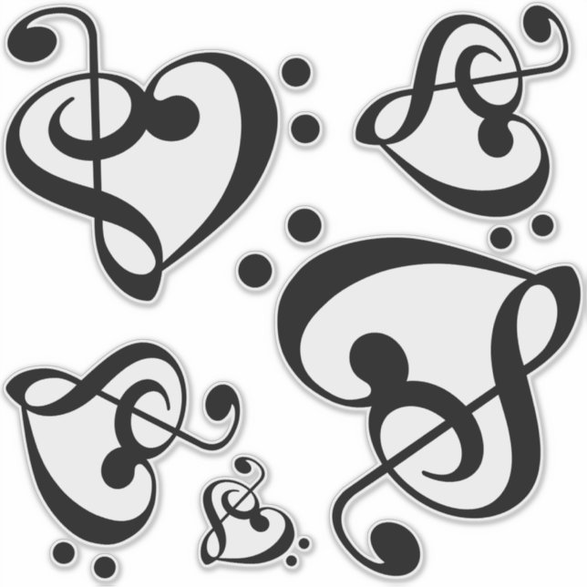Treble Bass Clef Music Hearts Sticker (Front)