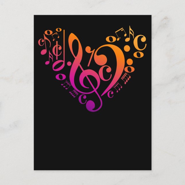 Treble Bass Clef Musical Notes Colorful Heart (Front)