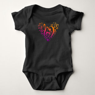 Treble Bass Clef Musical Notes Colorful Heart Baby Bodysuit