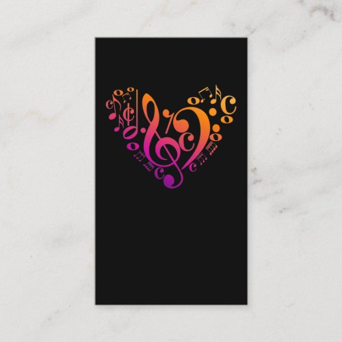 Treble Bass Clef Musical Notes Colorful Heart Business Card