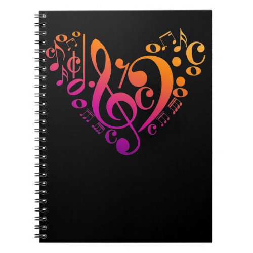 Treble Bass Clef Musical Notes Colorful Heart Notebook
