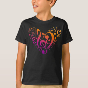 Treble Bass Clef Musical Notes Colorful Heart T-Shirt