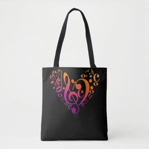 Treble Bass Clef Musical Notes Colorful Heart Tote Bag