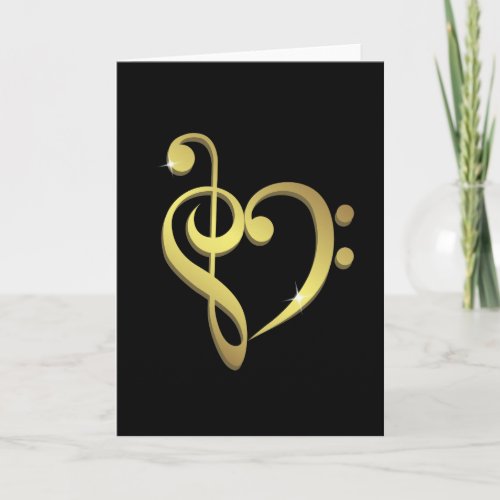 Treble clef and bass clef music heart love card