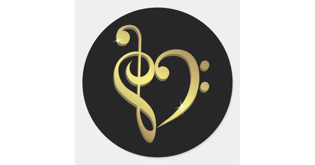 Treble clef and bass clef music heart love classic round sticker | Zazzle