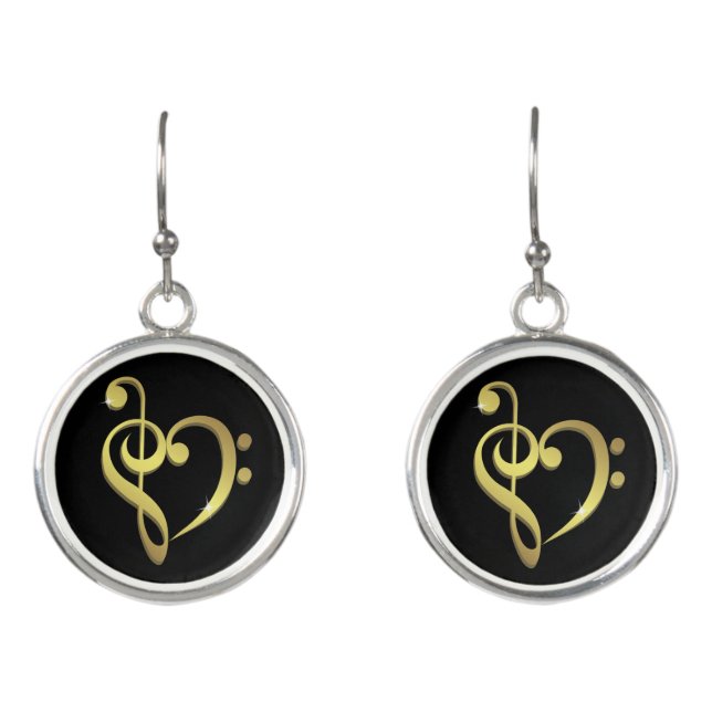 Treble clef and bass clef music heart love earrings (Front)