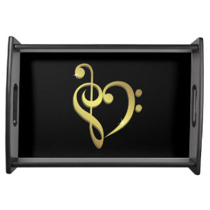 Treble clef and bass clef music heart love serving tray