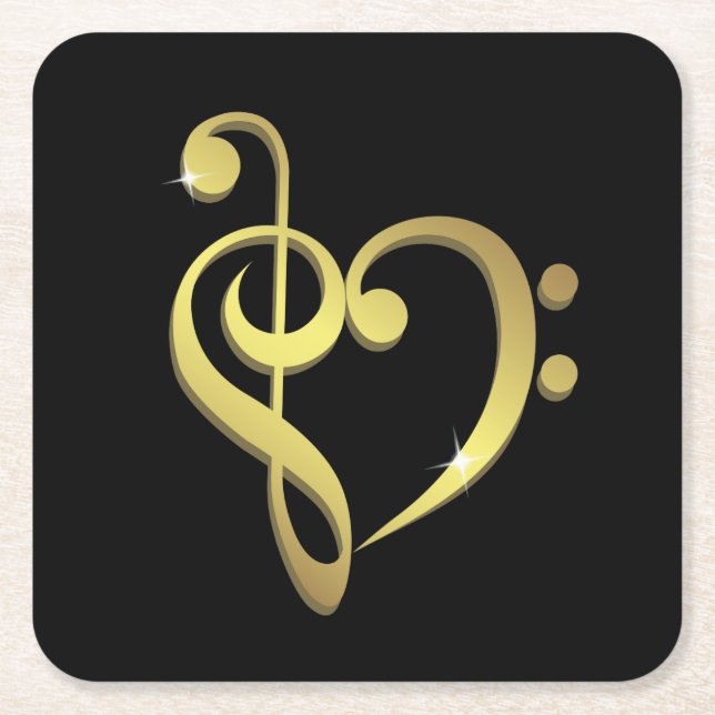 Treble clef and bass clef music heart love square paper coaster (Front)