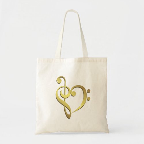 Treble clef and bass clef music heart love tote bag