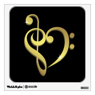 Treble clef and bass clef music heart love wall sticker