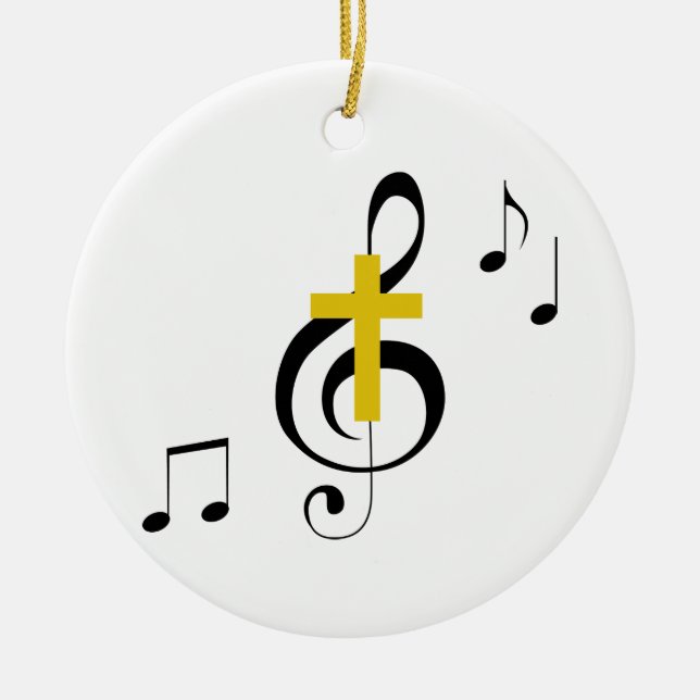 Treble Clef and Cross Ceramic Ornament (Front)