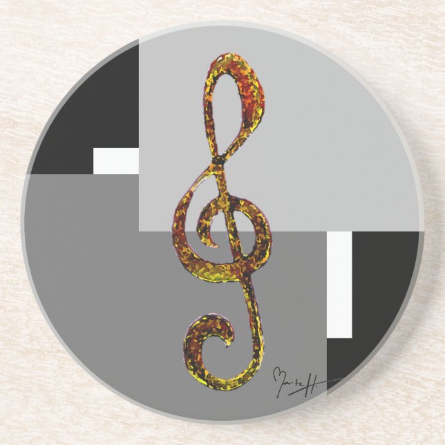 Treble Clef Art - Hand Carved and Digitized Coaster (Front)