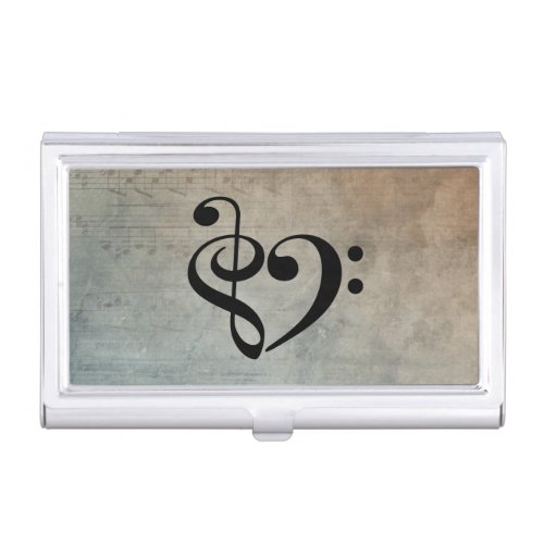 Treble Clef Bass Clef Blue Brown Aged Sheet Music Business Card Case