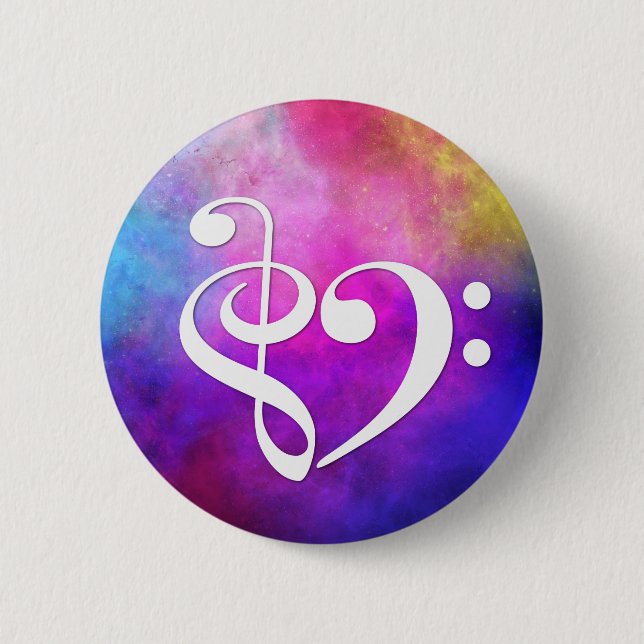 Treble Clef Bass Clef Heart Bassist Purple Nebula Button (Front)