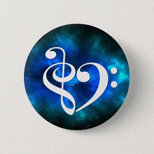 Treble Clef Bass Clef Heart Blue Burst Nebula Button (Front)