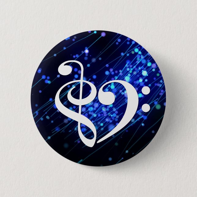 Treble Clef Bass Clef Heart Blue Cluster Nebula Button (Front)