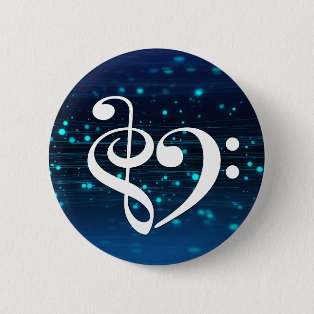 Treble Clef Bass Clef Heart Blue Cluster Nebula Button (Front)