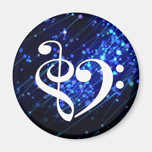 Treble Clef Bass Clef Heart Blue Cluster Nebula Magnet (Front)