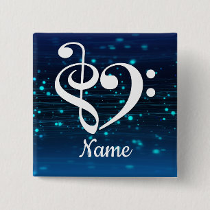 Treble Clef Bass Clef Heart Blue Nebula Customized Button