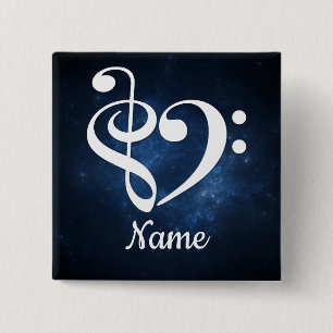 Treble Clef Bass Clef Heart Blue Nebula Customized Button