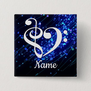 Treble Clef Bass Clef Heart Blue Nebula Customized Button