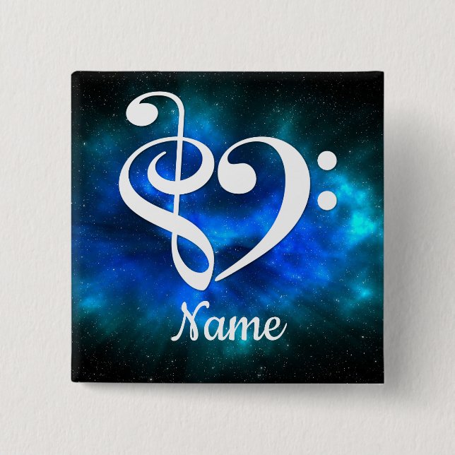Treble Clef Bass Clef Heart Blue Nebula Customized Button (Front)
