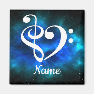 Treble Clef Bass Clef Heart Blue Nebula Customized Magnet