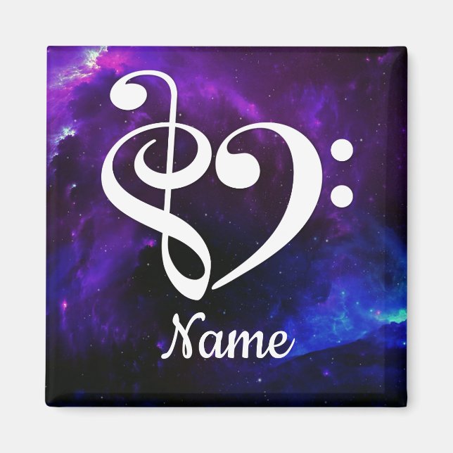 Treble Clef Bass Clef Heart Blue Nebula Customized Magnet (Front)