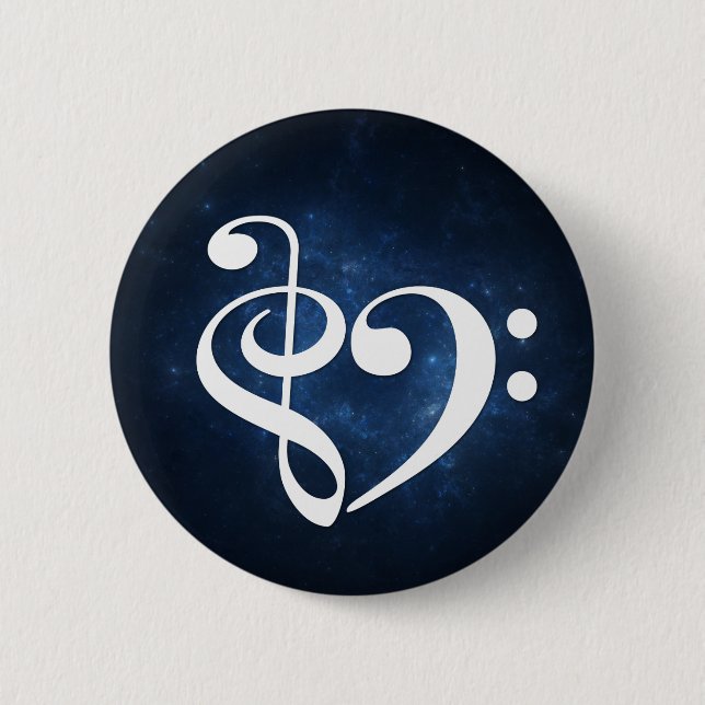 Treble Clef Bass Clef Heart Dark Blue Nebula Button (Front)