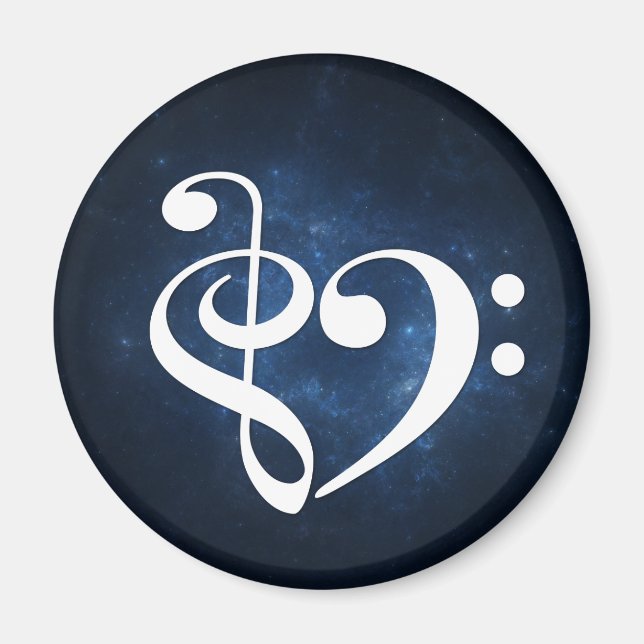 Treble Clef Bass Clef Heart Dark Blue Nebula Magnet (Front)