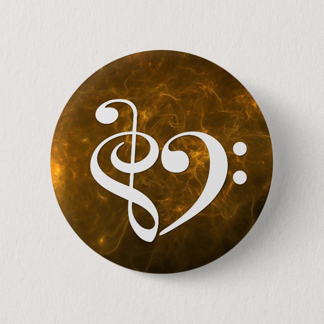 Treble Clef Bass Clef Heart Flaming Gold Nebula Button (Front)