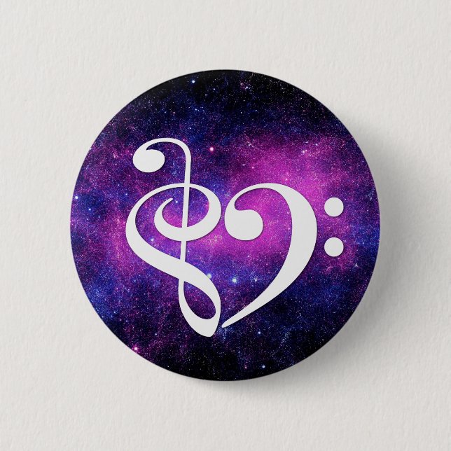 Treble Clef Bass Clef Heart Fuchsia Purple Nebula Button (Front)