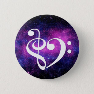 Treble Clef Bass Clef Heart Fuchsia Purple Nebula Button