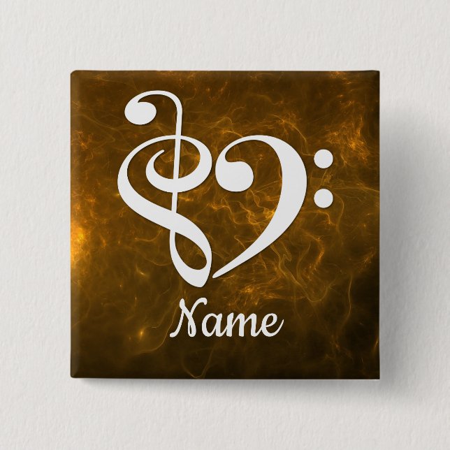 Treble Clef Bass Clef Heart Gold Nebula Customized Button (Front)