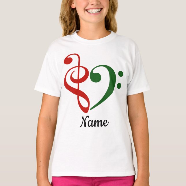 Treble Clef Bass Clef Heart Holiday Customized T-Shirt (Front)
