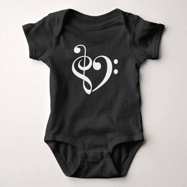 Treble Clef Bass Clef Heart Music Lover Baby Bodysuit (Front)