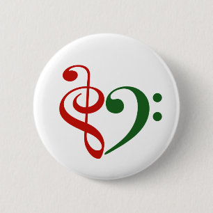 Treble Clef Bass Clef Heart Music Lover Christmas Button