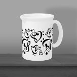 Treble Clef Bass Clef Heart Music Notes Pitcher<br><div class="desc">Features a black and white treble/bass clef heart pattern of black and white. For more music themed gifts and decor visit the rest of this shop.</div>