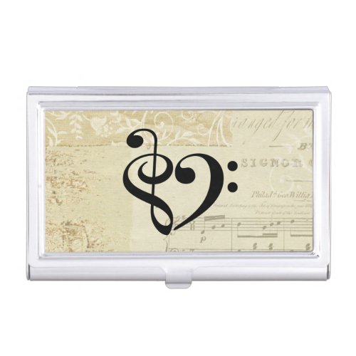 Treble Clef Bass Clef Heart Over Aged Sheet Music Business Card Case