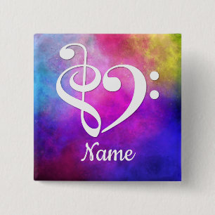 Treble Clef Bass Clef Heart Pink Nebula Customized Button