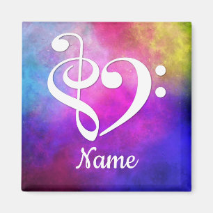 Treble Clef Bass Clef Heart Pink Nebula Customized Magnet
