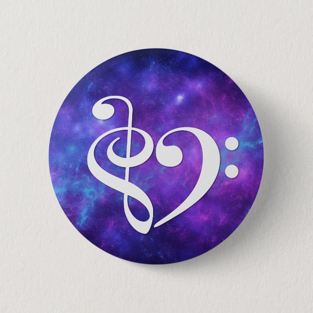 Treble Clef Bass Clef Heart Purple Teal Nebula Button (Front)