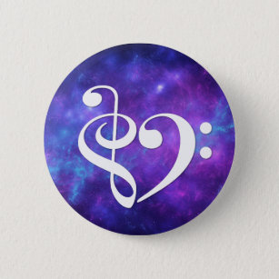 Treble Clef Bass Clef Heart Purple Teal Nebula Button