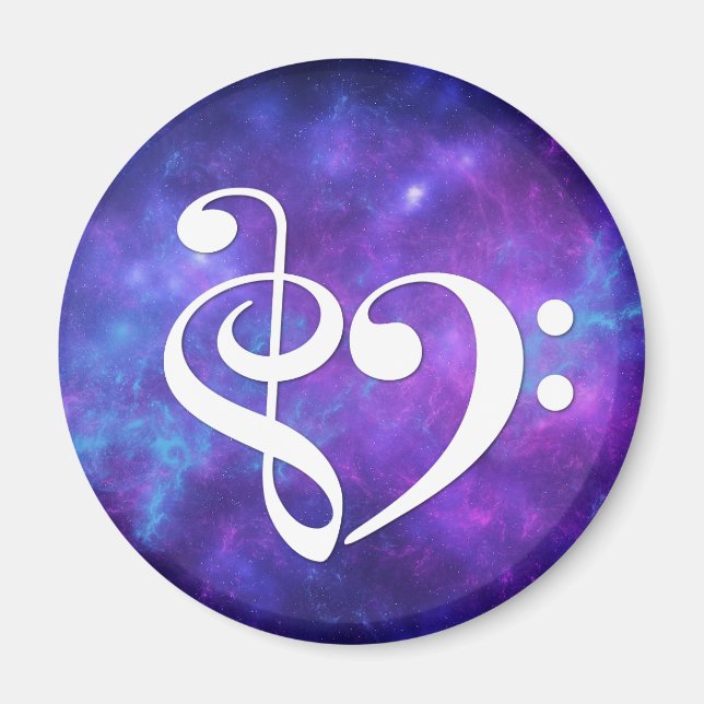 Treble Clef Bass Clef Heart Purple Teal Nebula Magnet (Front)