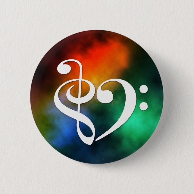 Treble Clef Bass Clef Heart Red Green Blue Nebula Button (Front)