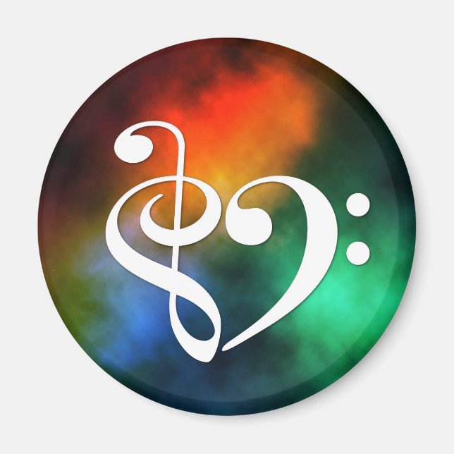 Treble Clef Bass Clef Heart Red Green Blue Nebula Magnet (Front)