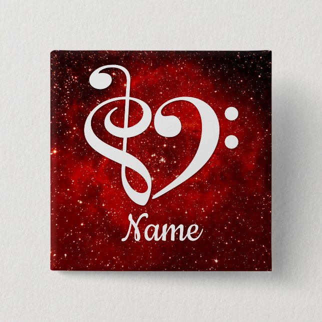 Treble Clef Bass Clef Heart Red Nebula Customized Button (Front)