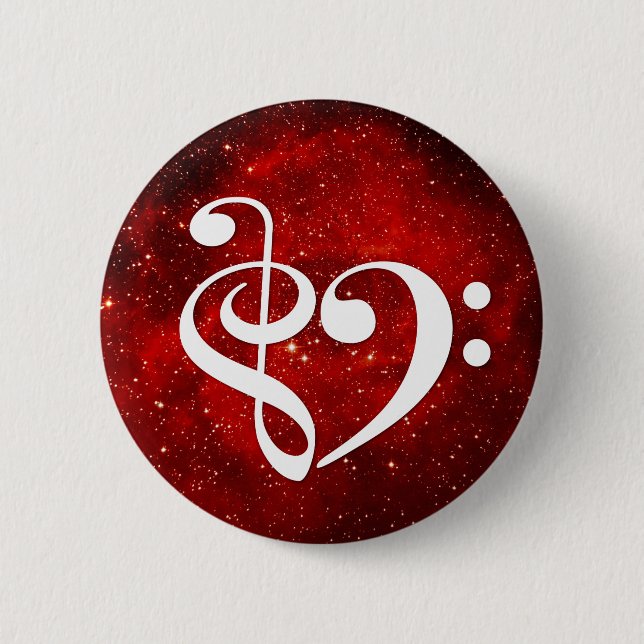 Treble Clef Bass Clef Heart Red Rosette Nebula Button (Front)