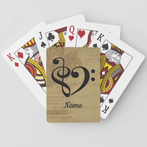 Treble Clef Bass Clef Heart Sheet Music Customized Playing Cards